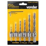 Jogo de Brocas 3 Pontas com Escareador 3mm a 10mm com 7 Pe&ccedil;as Vonder